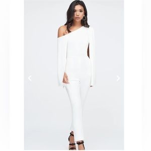 Lavish Alice one shoulder cape jumpsuit in white